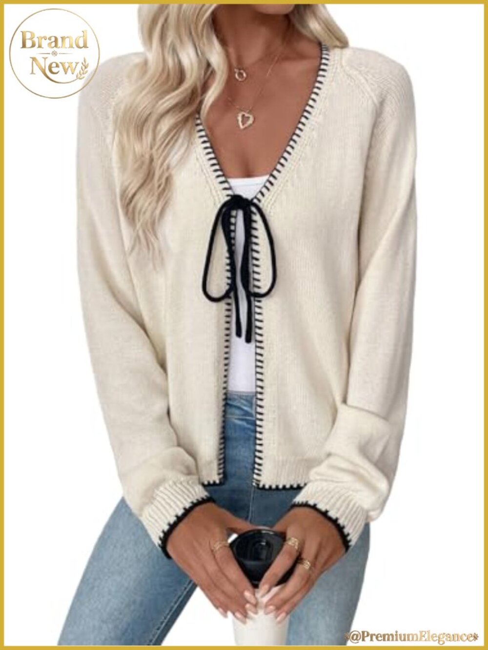 Women's Knit Cardigan Sweater Lightweight Open Front Long Sleeve Bow Tie